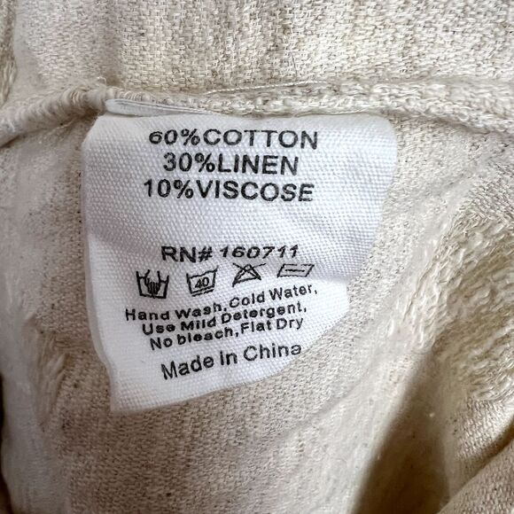 AMENTE Lagenlook Midi Dress Size M/L Linen Cotton Oatmeal Beige Relaxed Pockets - Picture 8 of 11